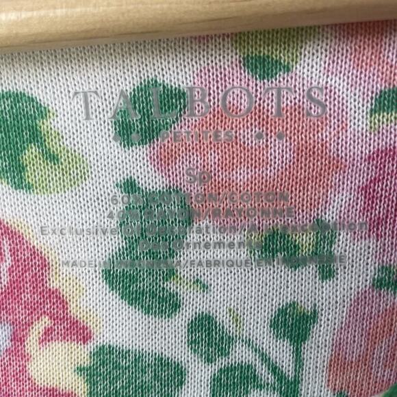 Talbots Floral Chiffon Hem Top Sweater Sz Small Petite 3/4 Sleeve Cotton Rayon - Picture 4 of 6